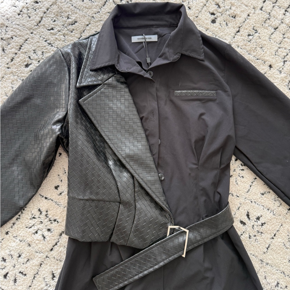 Maniere De Voir women's black Belted Jacket/Dress